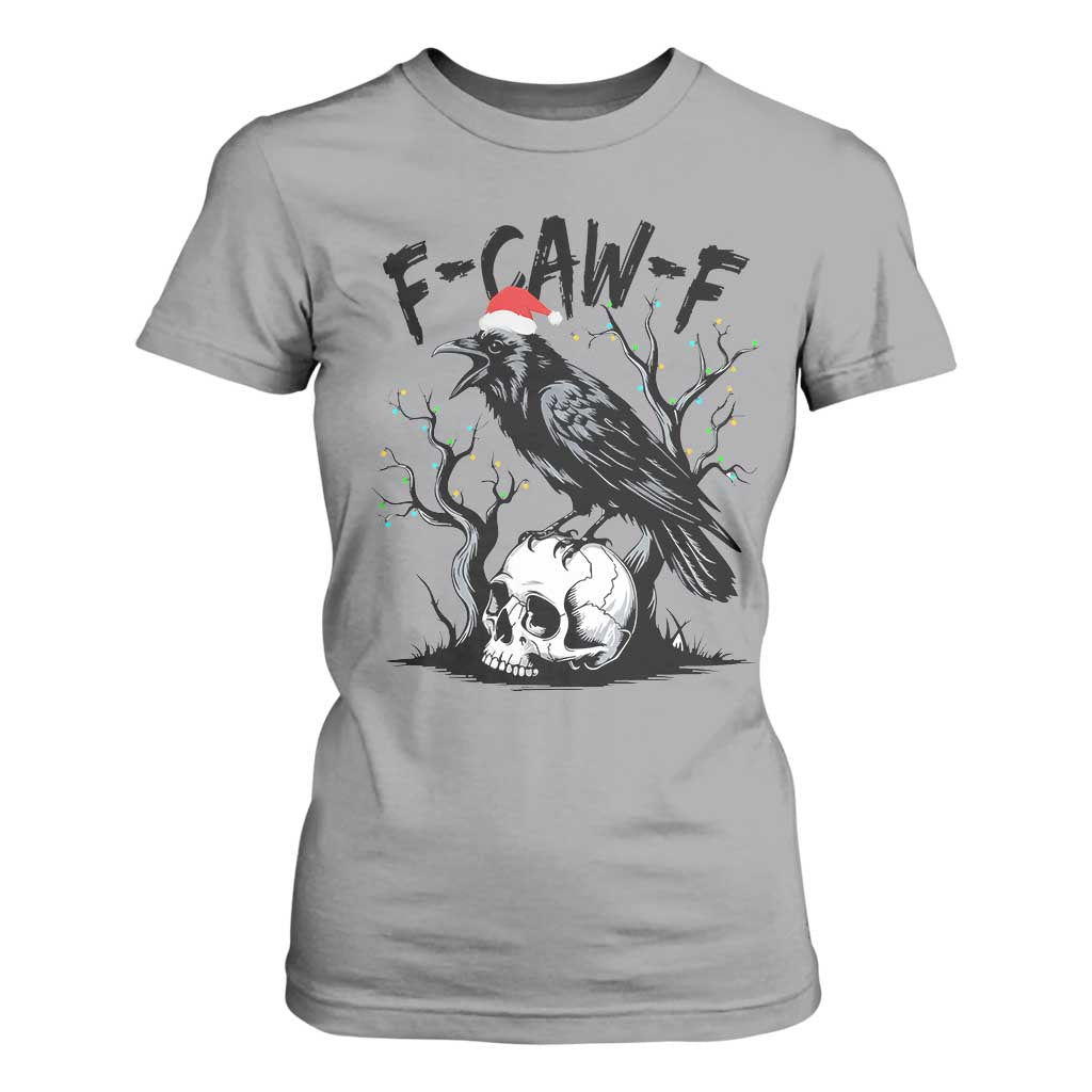 F Caw F Gothic Christmas Raven T Shirt For Women With Skull Funny Dark Holiday Humor Spooky Season TS02 Sport Gray Print Your Wear