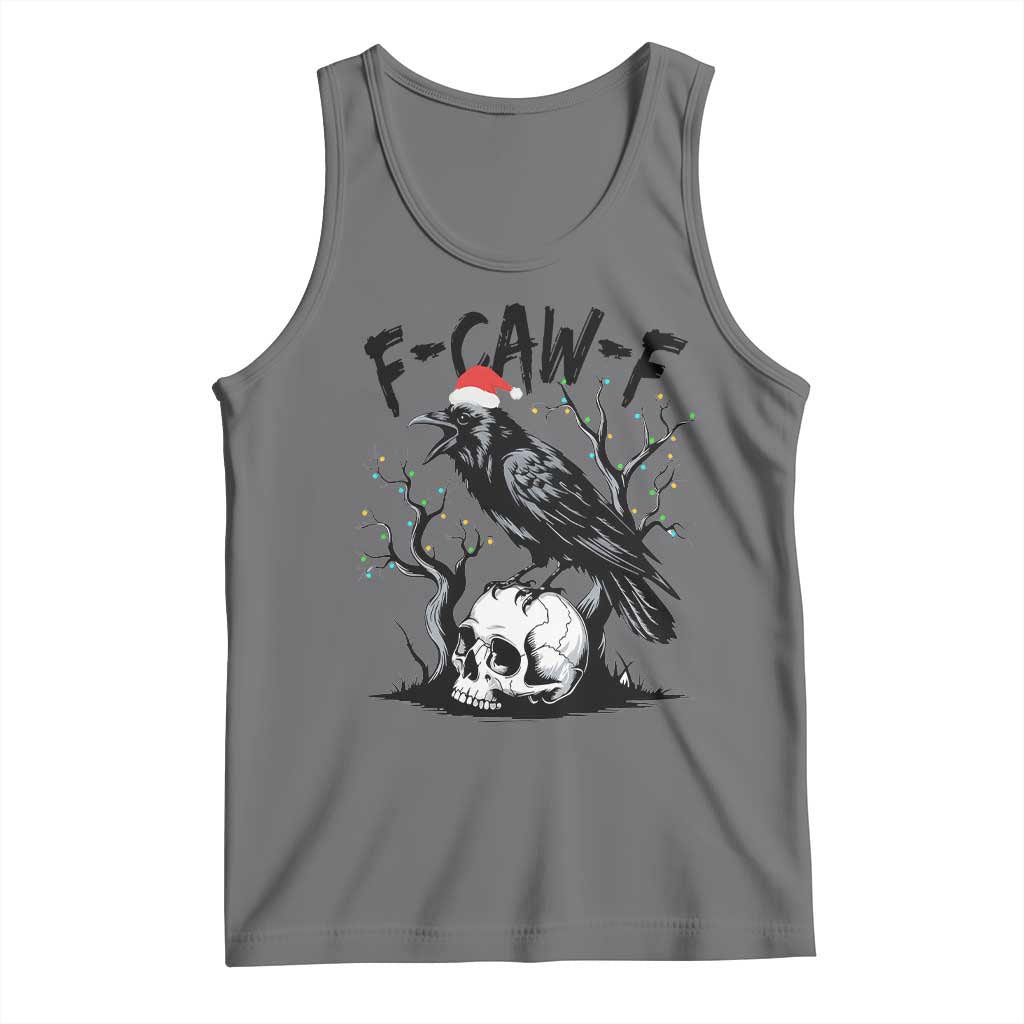 F Caw F Gothic Christmas Raven Tank Top With Skull Funny Dark Holiday Humor Spooky Season TS02 Black Heather Print Your Wear
