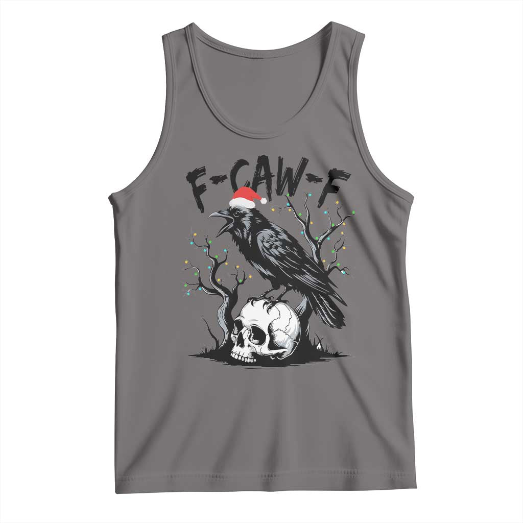 F Caw F Gothic Christmas Raven Tank Top With Skull Funny Dark Holiday Humor Spooky Season TS02 Deep Heather Print Your Wear