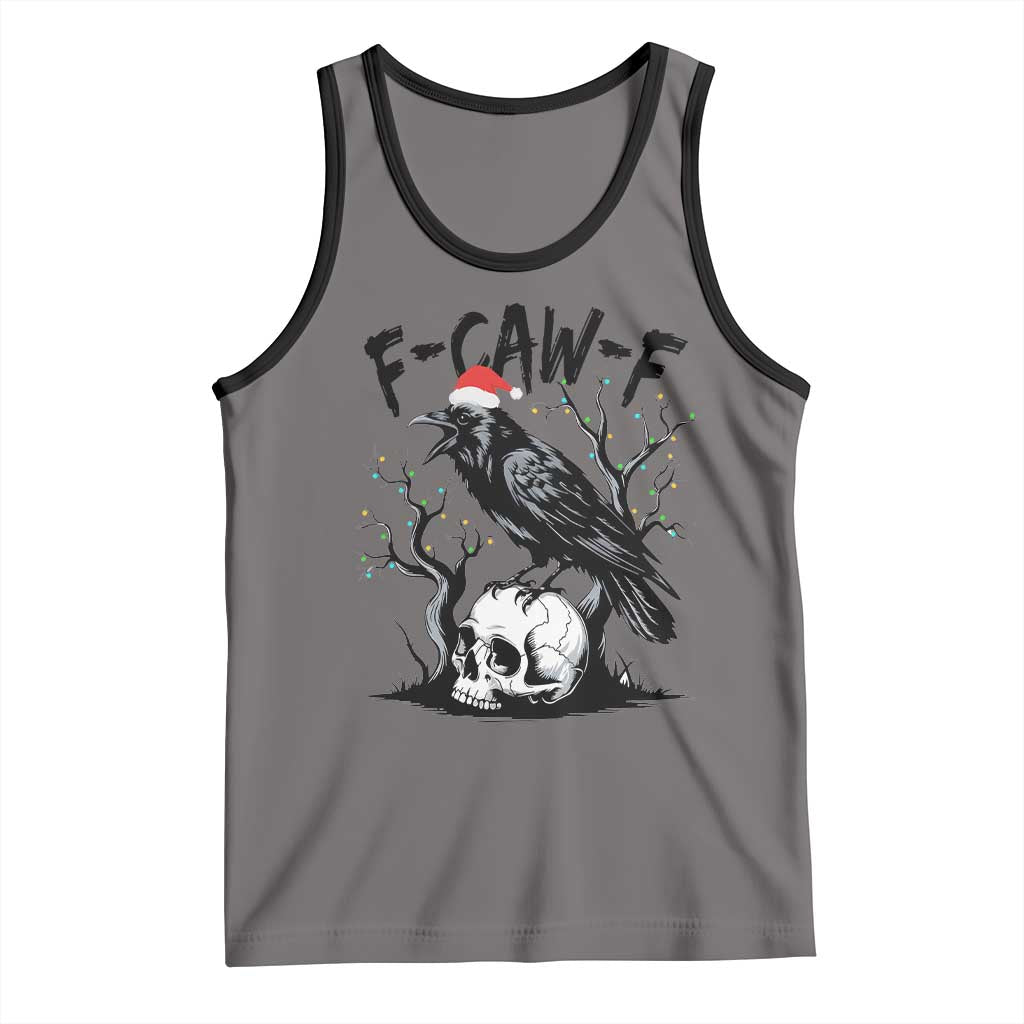 F Caw F Gothic Christmas Raven Tank Top With Skull Funny Dark Holiday Humor Spooky Season TS02 Deep Heather Black Print Your Wear