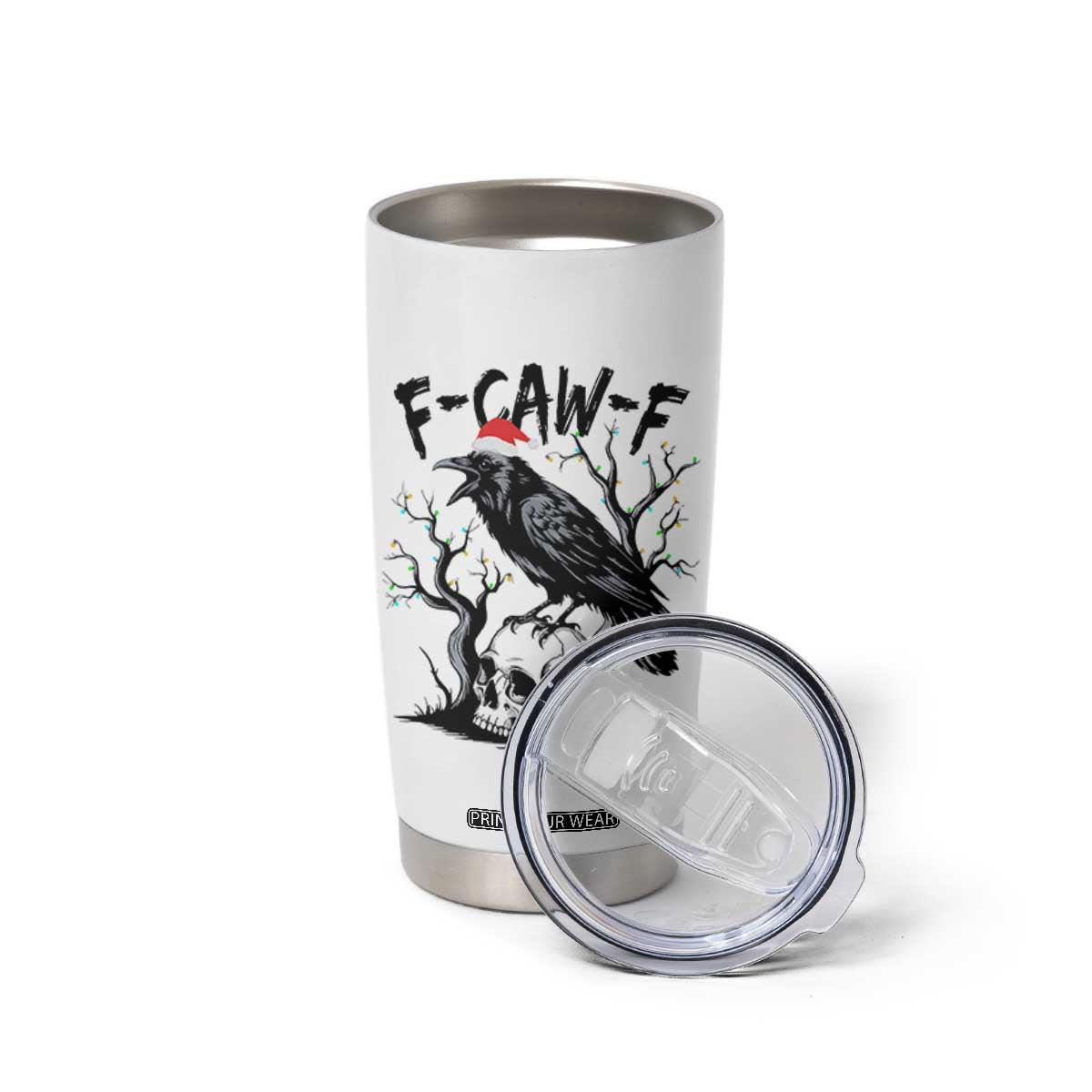 F Caw F Gothic Christmas Raven Tumbler Cup With Skull Funny Dark Holiday Humor Spooky Season TS02 Print Your Wear