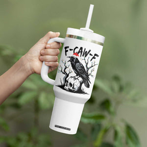 F Caw F Gothic Christmas Raven Tumbler With Handle With Skull Funny Dark Holiday Humor Spooky Season TS02 Print Your Wear
