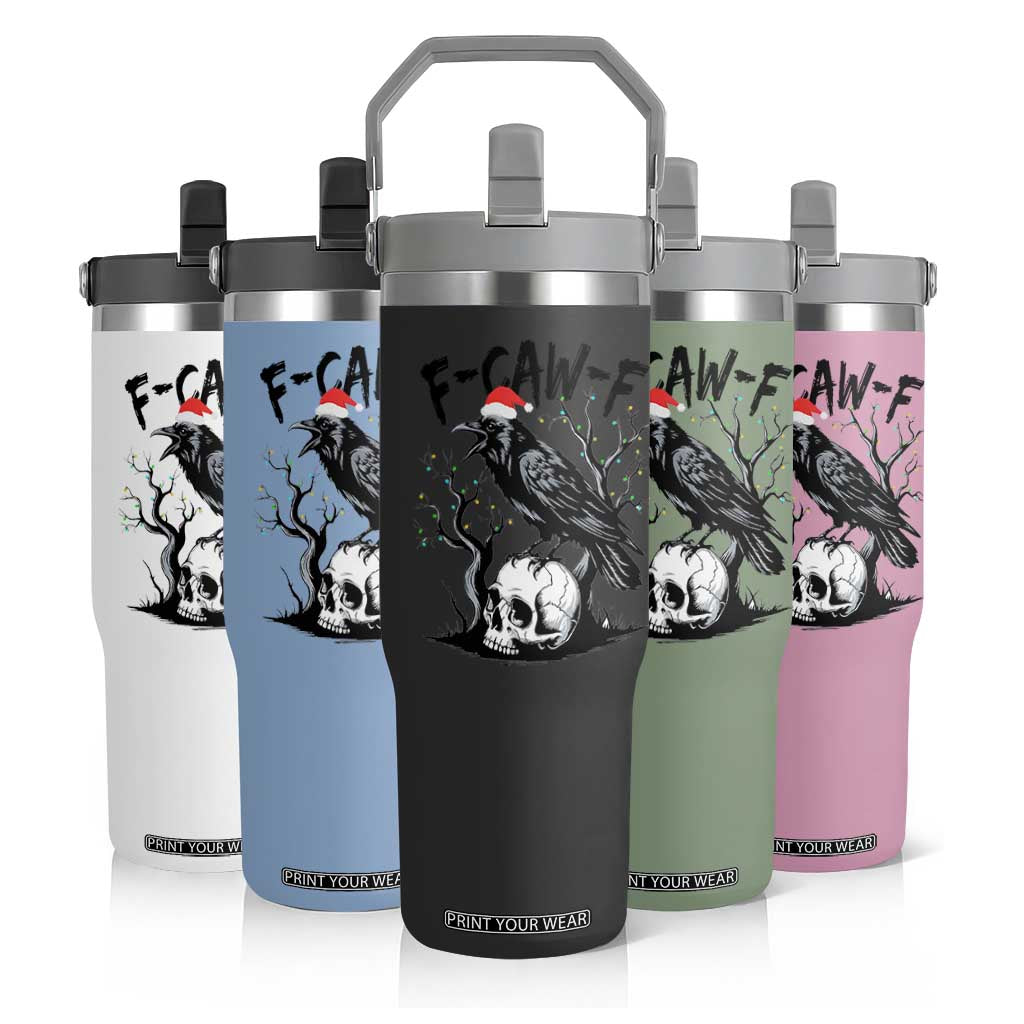 F Caw F Gothic Christmas Raven Flip Straw Tumbler With Skull Funny Dark Holiday Humor Spooky Season TS02 Print Your Wear