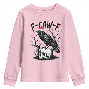F Caw F Gothic Christmas Raven Youth Sweatshirt With Skull Funny Dark Holiday Humor Spooky Season TS02 Light Pink Print Your Wear