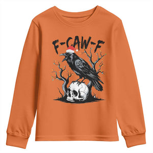 F Caw F Gothic Christmas Raven Youth Sweatshirt With Skull Funny Dark Holiday Humor Spooky Season TS02 Orange Print Your Wear
