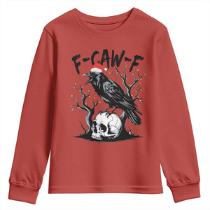 F Caw F Gothic Christmas Raven Youth Sweatshirt With Skull Funny Dark Holiday Humor Spooky Season TS02 Red Print Your Wear