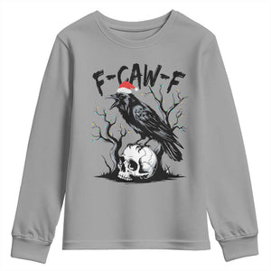 F Caw F Gothic Christmas Raven Youth Sweatshirt With Skull Funny Dark Holiday Humor Spooky Season TS02 Sport Gray Print Your Wear