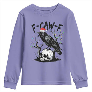 F Caw F Gothic Christmas Raven Youth Sweatshirt With Skull Funny Dark Holiday Humor Spooky Season TS02 Violet Print Your Wear