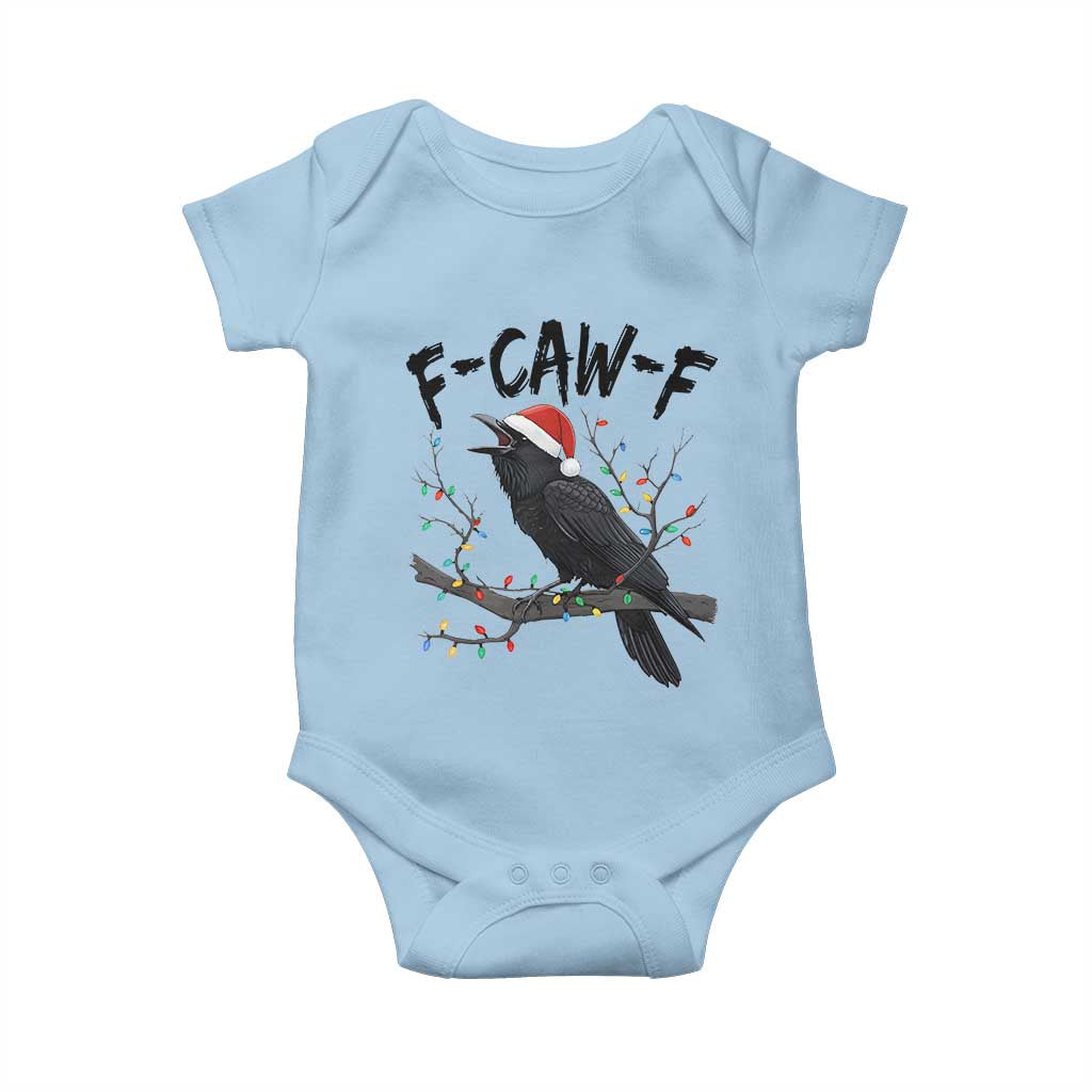 F Caw F Raven Christmas Baby Onesie Funny Dark Holiday Humor Spooky Season TS02 Light Blue Print Your Wear