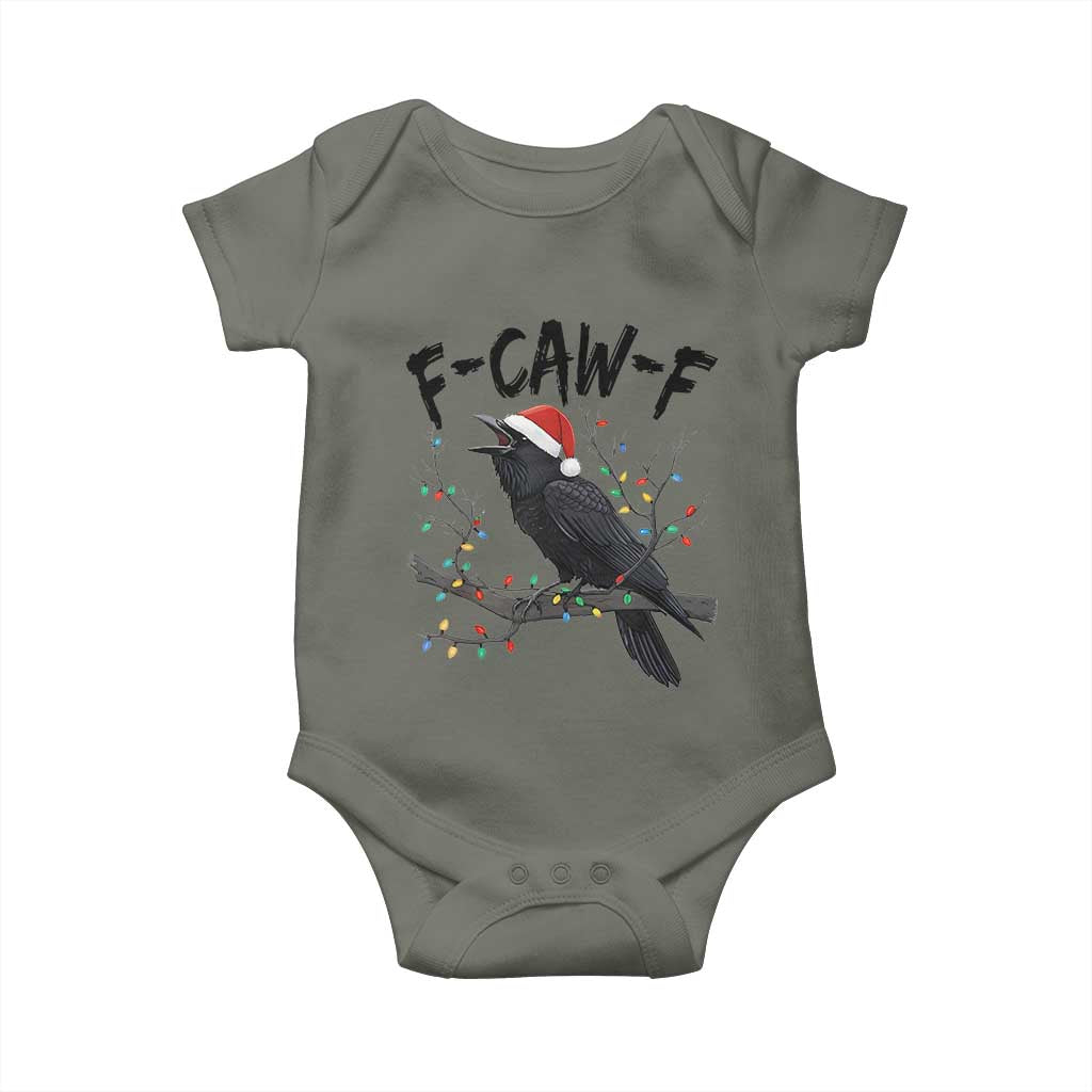 F Caw F Raven Christmas Baby Onesie Funny Dark Holiday Humor Spooky Season TS02 Military Green Print Your Wear
