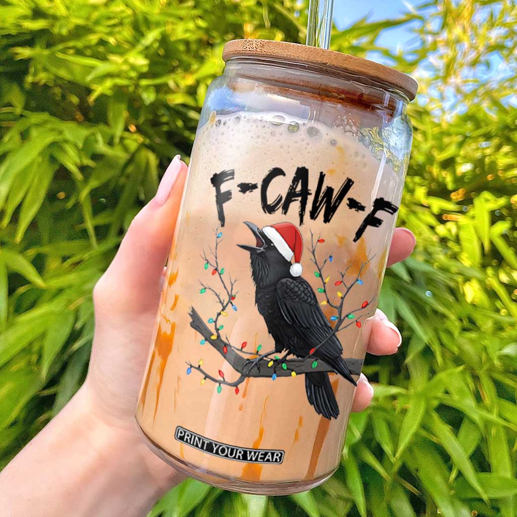 F Caw F Raven Christmas Glass Can Funny Dark Holiday Humor Spooky Season TS02 White Print Your Wear
