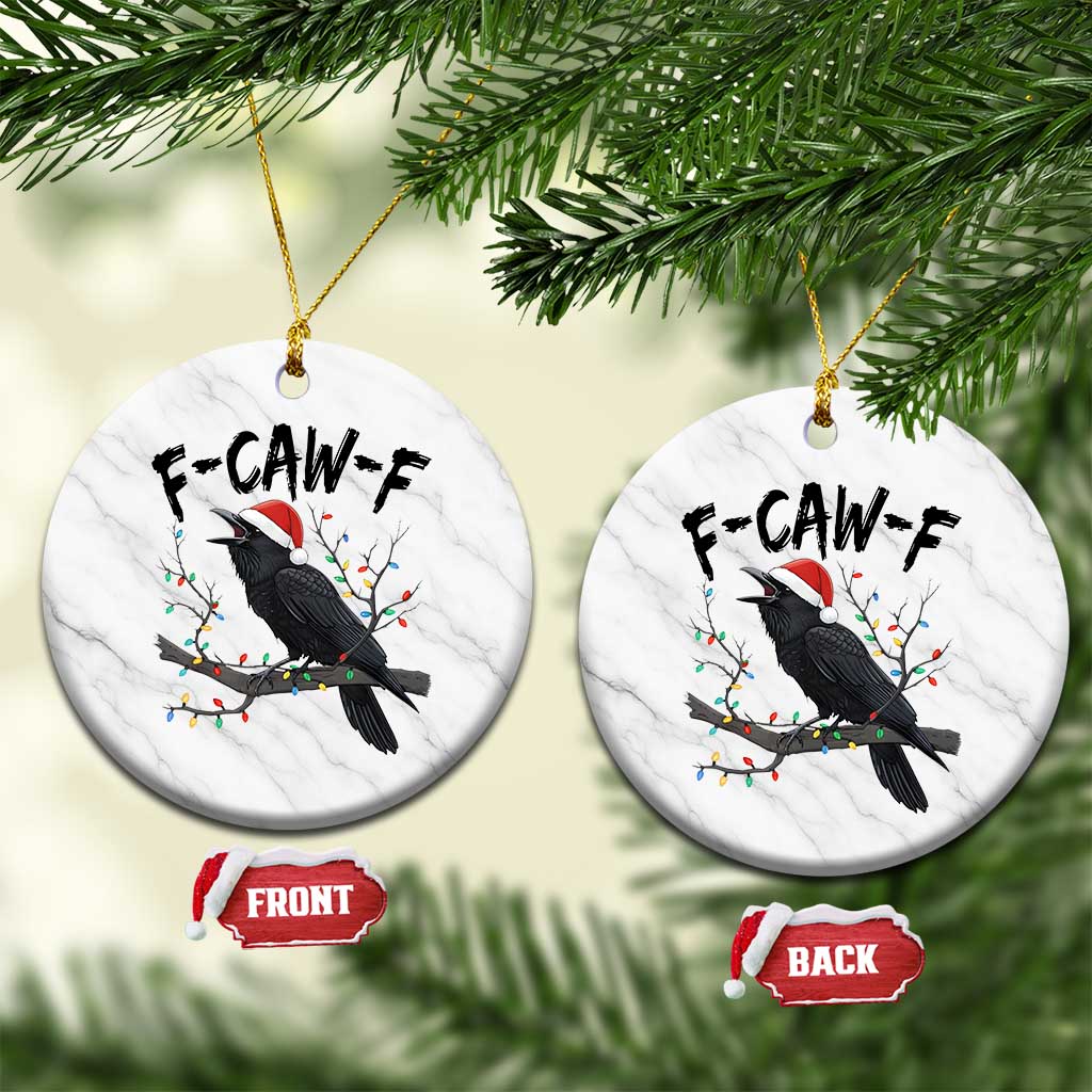 F Caw F Raven Xmas Ceramic Ornament Funny Dark Holiday Humor Spooky Season TS02 1pc White Marble Print Your Wear