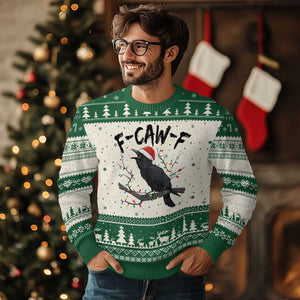 F Caw F Raven Christmas Ugly Christmas Sweater Funny Dark Holiday Humor Spooky Season TS02 Beige Green Print Your Wear
