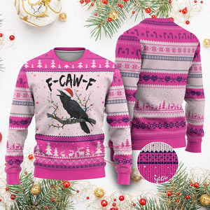 F Caw F Raven Christmas Ugly Christmas Sweater Funny Dark Holiday Humor Spooky Season TS02 Hot Pink Print Your Wear