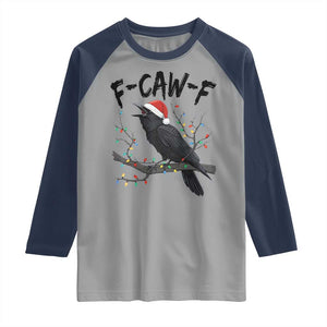 F Caw F Raven Christmas Raglan Shirt Funny Dark Holiday Humor Spooky Season TS02 Sport Gray Navy Print Your Wear