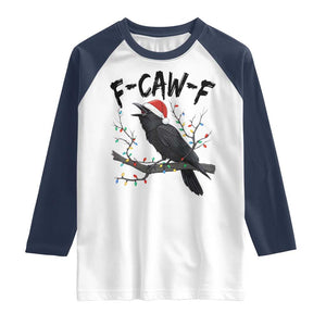 F Caw F Raven Christmas Raglan Shirt Funny Dark Holiday Humor Spooky Season TS02 White Navy Print Your Wear
