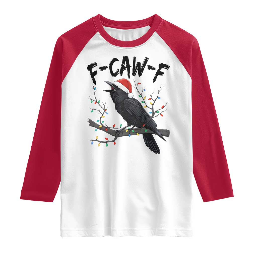 F Caw F Raven Christmas Raglan Shirt Funny Dark Holiday Humor Spooky Season TS02 White Red Print Your Wear