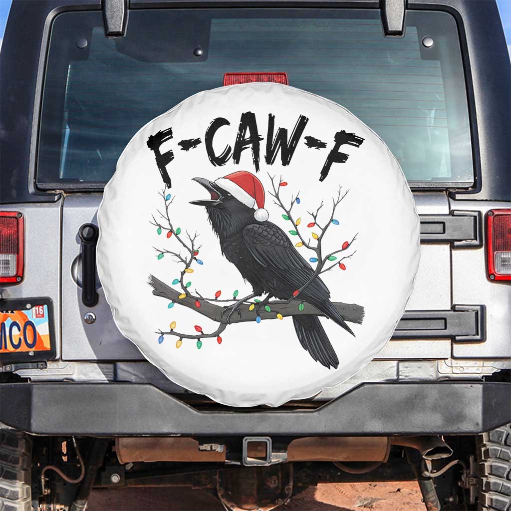 F Caw F Raven Christmas Spare Tire Cover Funny Dark Holiday Humor Spooky Season TS02 No hole White Print Your Wear
