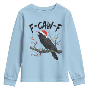 F Caw F Raven Christmas Youth Sweatshirt Funny Dark Holiday Humor Spooky Season TS02 Light Blue Print Your Wear