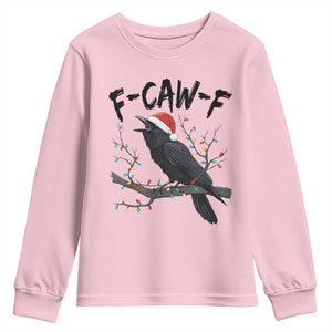 F Caw F Raven Christmas Youth Sweatshirt Funny Dark Holiday Humor Spooky Season TS02 Light Pink Print Your Wear