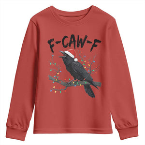 F Caw F Raven Christmas Youth Sweatshirt Funny Dark Holiday Humor Spooky Season TS02 Red Print Your Wear