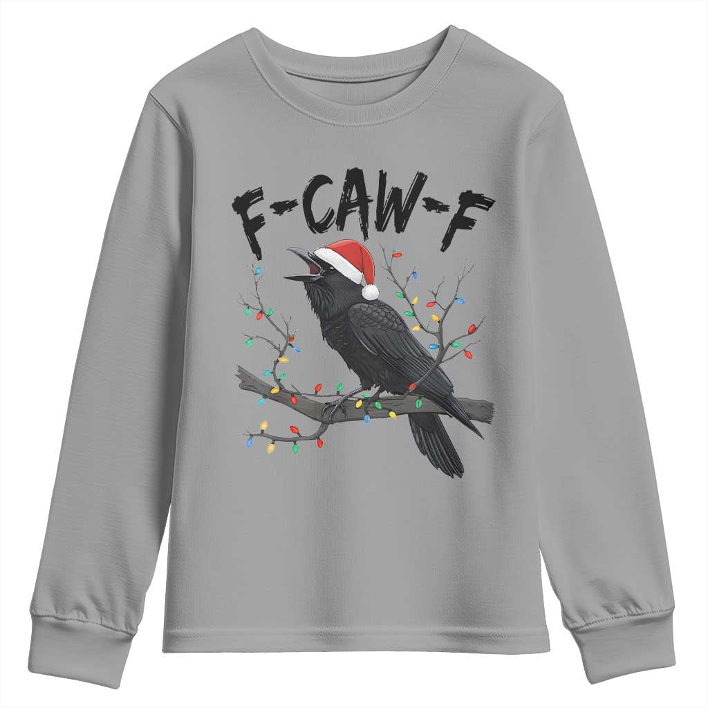 F Caw F Raven Christmas Youth Sweatshirt Funny Dark Holiday Humor Spooky Season TS02 Sport Gray Print Your Wear