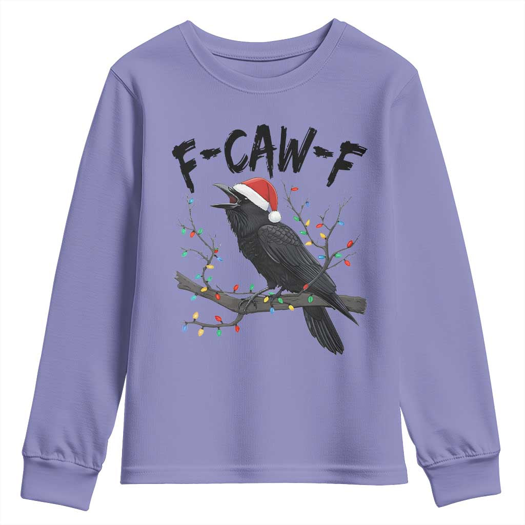 F Caw F Raven Christmas Youth Sweatshirt Funny Dark Holiday Humor Spooky Season TS02 Violet Print Your Wear