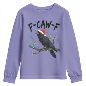 F Caw F Raven Christmas Youth Sweatshirt Funny Dark Holiday Humor Spooky Season TS02 Violet Print Your Wear