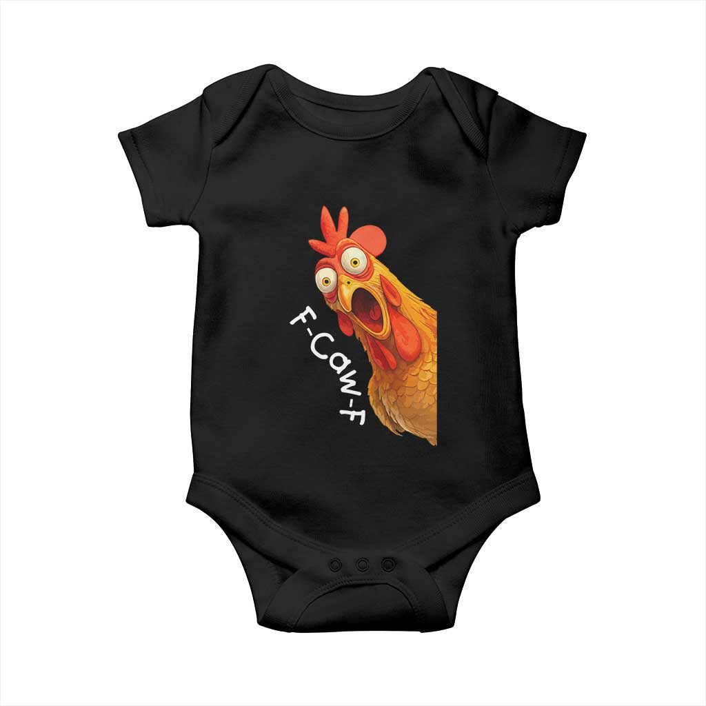 Funny F Caw F Surprise Chicken Meme Baby Onesie Hilarious Shocked Bird Graphic for Comedy Lovers TS02 Black Print Your Wear