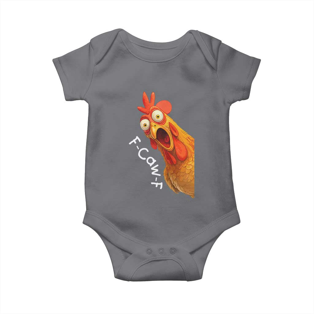 Funny F Caw F Surprise Chicken Meme Baby Onesie Hilarious Shocked Bird Graphic for Comedy Lovers TS02 Charcoal Print Your Wear