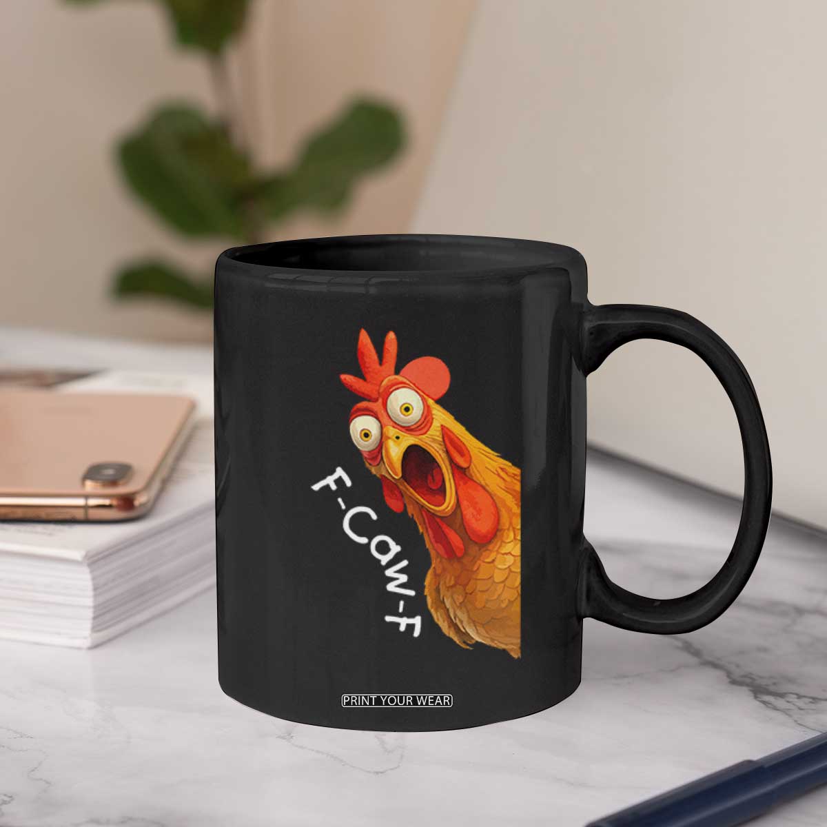 Funny F Caw F Surprise Chicken Meme Coffee Mug Hilarious Shocked Bird Graphic for Comedy Lovers TS02 Print Your Wear