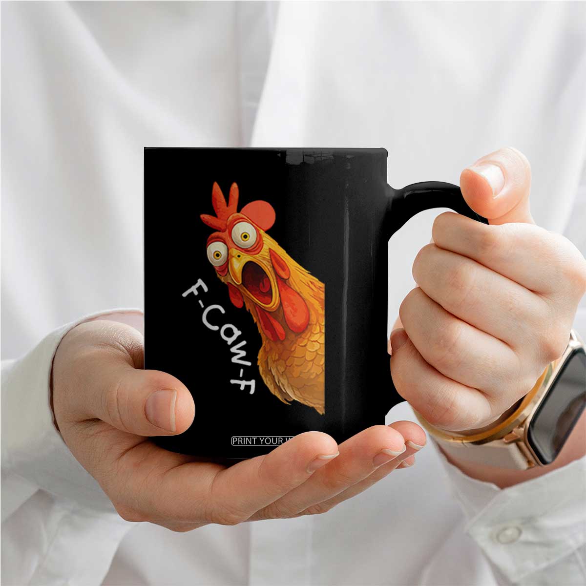 Funny F Caw F Surprise Chicken Meme Coffee Mug Hilarious Shocked Bird Graphic for Comedy Lovers TS02 Print Your Wear