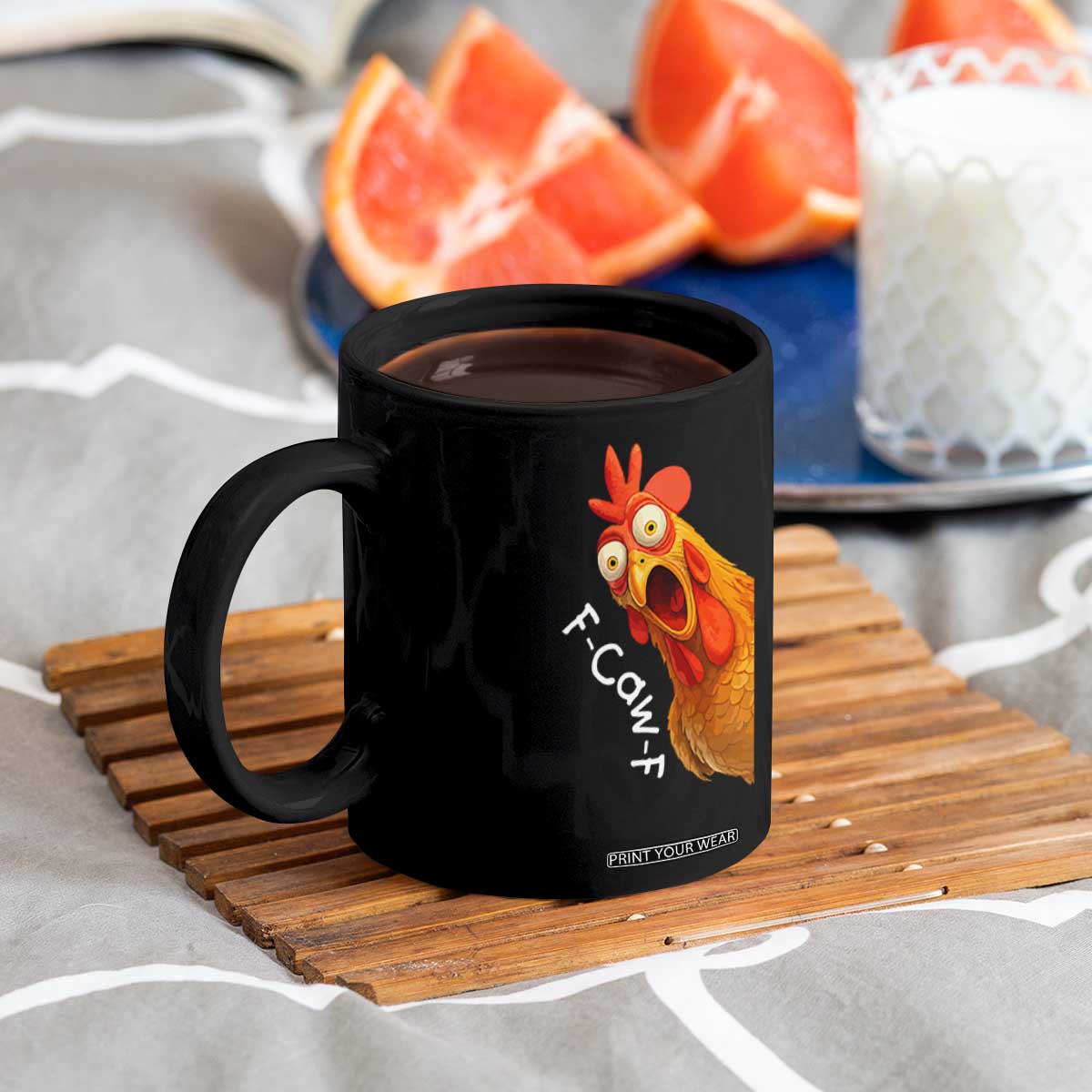 Funny F Caw F Surprise Chicken Meme Coffee Mug Hilarious Shocked Bird Graphic for Comedy Lovers TS02 Print Your Wear