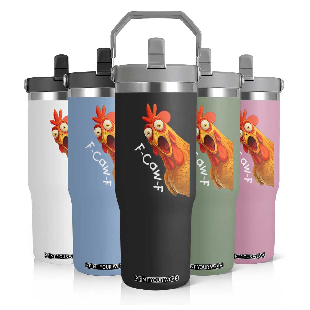 Funny F Caw F Surprise Chicken Meme Flip Straw Tumbler Hilarious Shocked Bird Graphic for Comedy Lovers TS02 Print Your Wear
