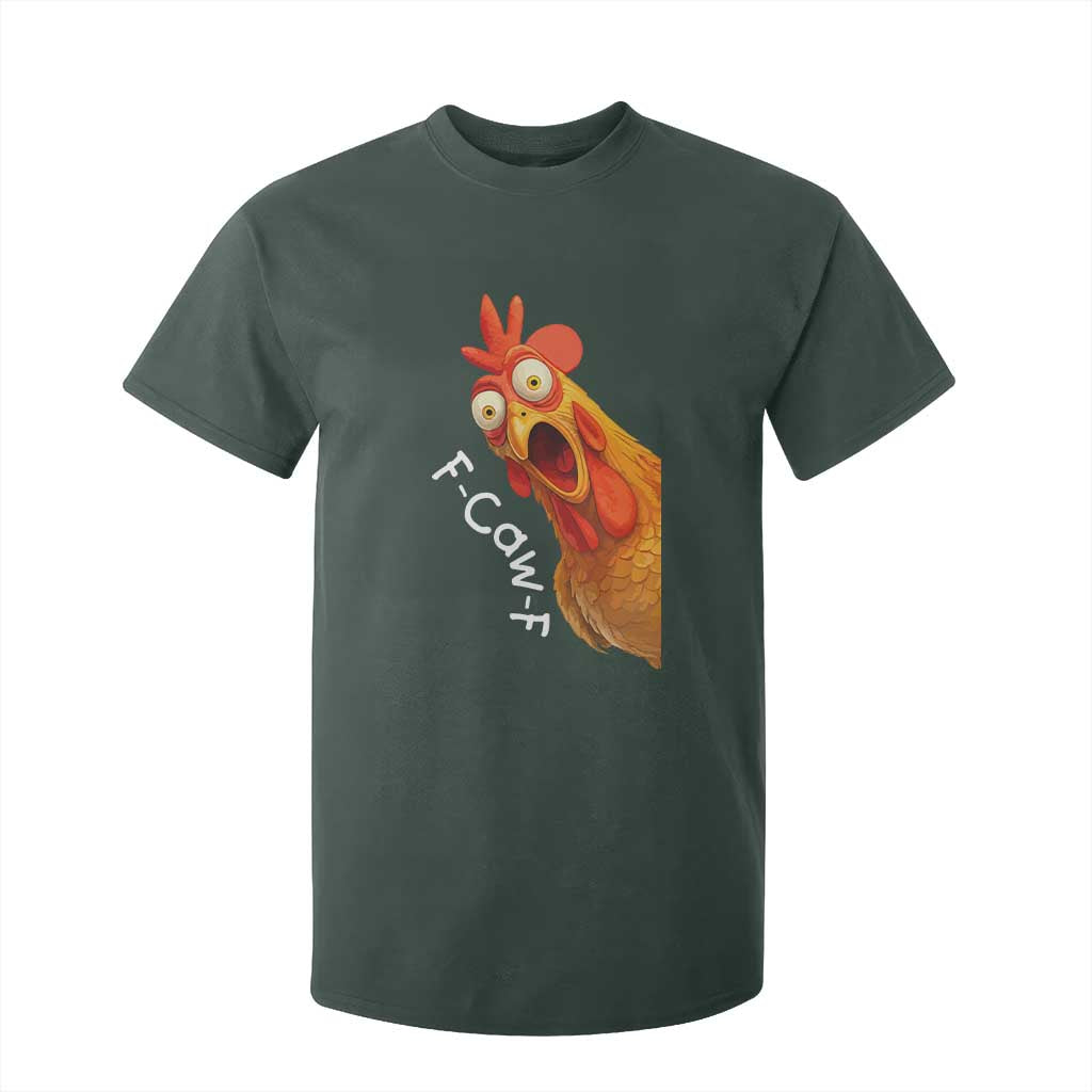 Funny F Caw F Surprise Chicken Meme T Shirt For Kid Hilarious Shocked Bird Graphic for Comedy Lovers TS02 Dark Forest Green Print Your Wear