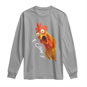 Funny F Caw F Surprise Chicken Meme Long Sleeve Shirt Hilarious Shocked Bird Graphic for Comedy Lovers TS02 Sport Gray Print Your Wear