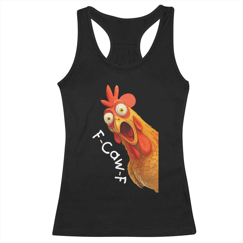 Funny F Caw F Surprise Chicken Meme Racerback Tank Top Hilarious Shocked Bird Graphic for Comedy Lovers TS02 Black Print Your Wear
