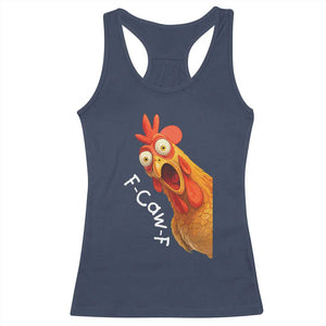 Funny F Caw F Surprise Chicken Meme Racerback Tank Top Hilarious Shocked Bird Graphic for Comedy Lovers TS02 Navy Print Your Wear