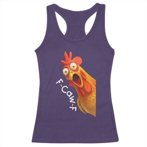 Funny F Caw F Surprise Chicken Meme Racerback Tank Top Hilarious Shocked Bird Graphic for Comedy Lovers TS02 Purple Print Your Wear