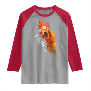 Funny F Caw F Surprise Chicken Meme Raglan Shirt Hilarious Shocked Bird Graphic for Comedy Lovers TS02 Sport Gray Red Print Your Wear