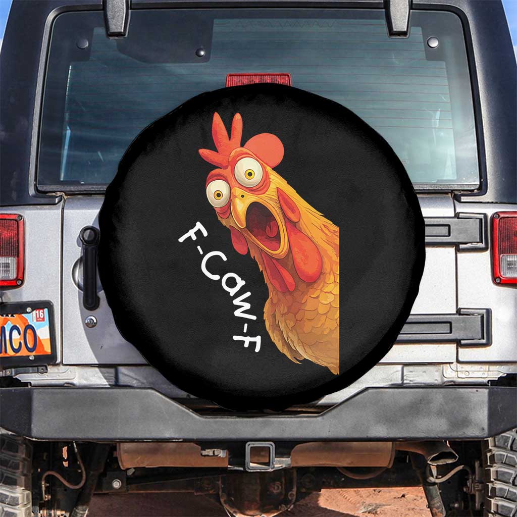 Funny F Caw F Surprise Chicken Meme Spare Tire Cover Hilarious Shocked Bird Graphic for Comedy Lovers TS02 No hole Black Print Your Wear