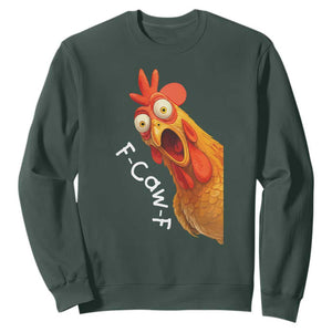 Funny F Caw F Surprise Chicken Meme Sweatshirt Hilarious Shocked Bird Graphic for Comedy Lovers TS02 Dark Forest Green Print Your Wear