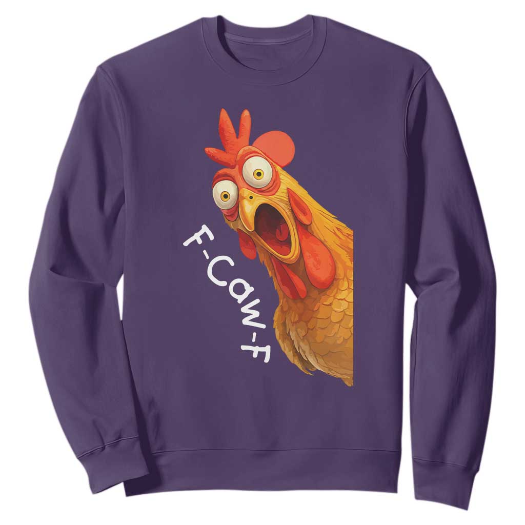 Funny F Caw F Surprise Chicken Meme Sweatshirt Hilarious Shocked Bird Graphic for Comedy Lovers TS02 Purple Print Your Wear