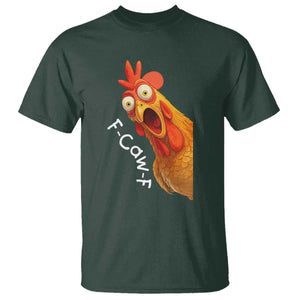 Funny F Caw F Surprise Chicken Meme T Shirt Hilarious Shocked Bird Graphic for Comedy Lovers TS02 Dark Forest Green Print Your Wear