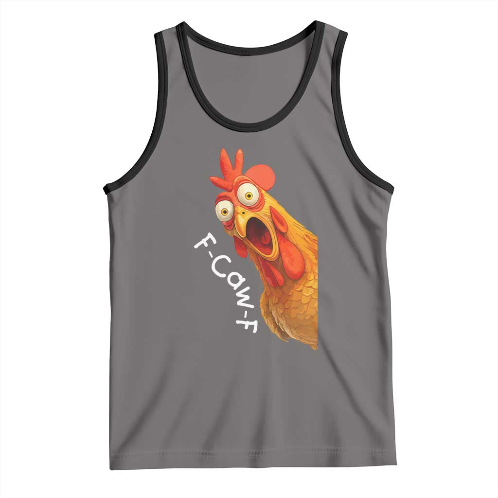 Funny F Caw F Surprise Chicken Meme Tank Top Hilarious Shocked Bird Graphic for Comedy Lovers TS02 Deep Heather Black Print Your Wear