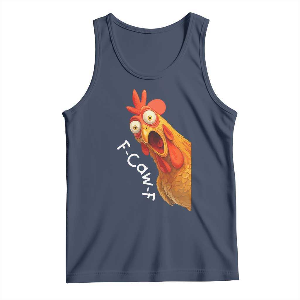 Funny F Caw F Surprise Chicken Meme Tank Top Hilarious Shocked Bird Graphic for Comedy Lovers TS02 Navy Print Your Wear