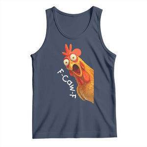Funny F Caw F Surprise Chicken Meme Tank Top Hilarious Shocked Bird Graphic for Comedy Lovers TS02 Navy Print Your Wear