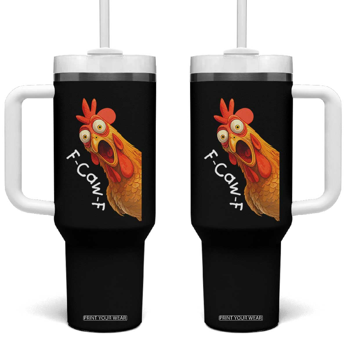 Funny F Caw F Surprise Chicken Meme Tumbler With Handle Hilarious Shocked Bird Graphic for Comedy Lovers TS02 One Size: 40 oz Black Print Your Wear
