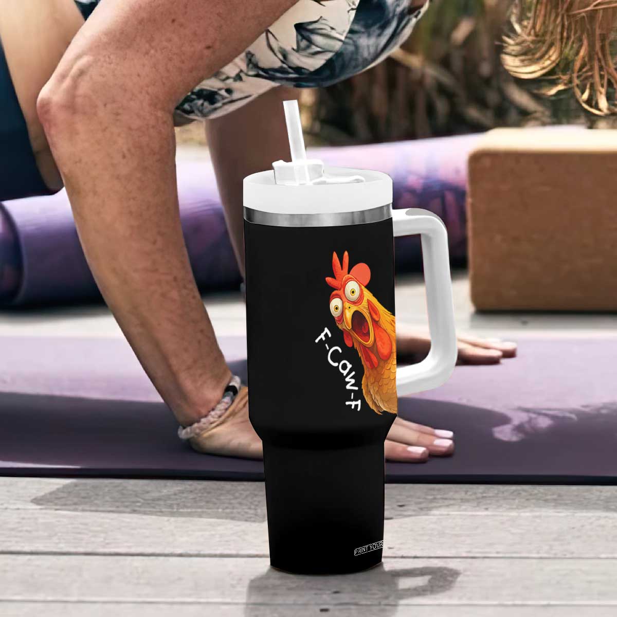 Funny F Caw F Surprise Chicken Meme Tumbler With Handle Hilarious Shocked Bird Graphic for Comedy Lovers TS02 Print Your Wear