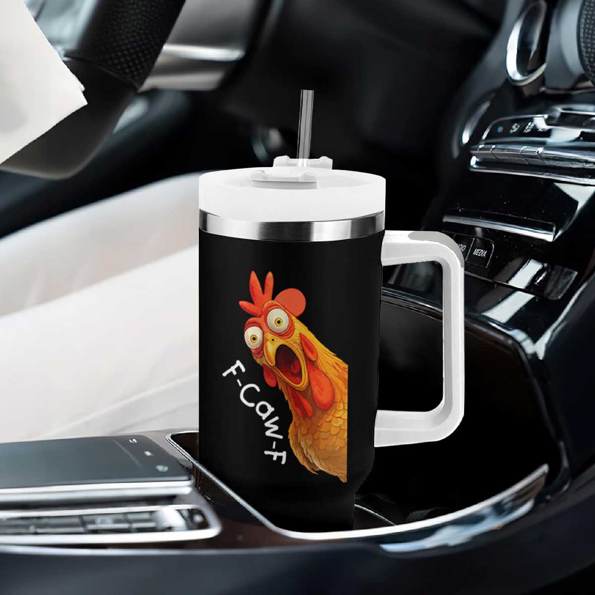 Funny F Caw F Surprise Chicken Meme Tumbler With Handle Hilarious Shocked Bird Graphic for Comedy Lovers TS02 Print Your Wear
